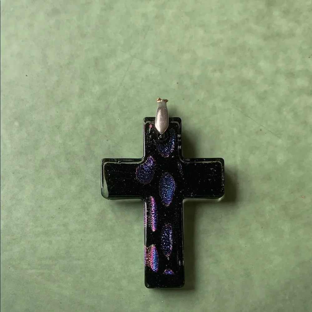 Black Cross Pendant with Iridescent Accents